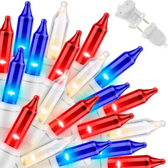 Patriotic String Lights - Red White Blue Mini Lights with White Wire - 19.6Ft 100 Count UL Certified String Lights for Independence Day Patriotic Holidays Decoration (Red, White & Blue) {1}