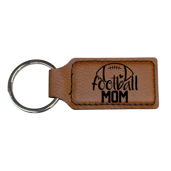 Keychain - Rectangle - Football Mom - Leather Rustic/Gold {4}