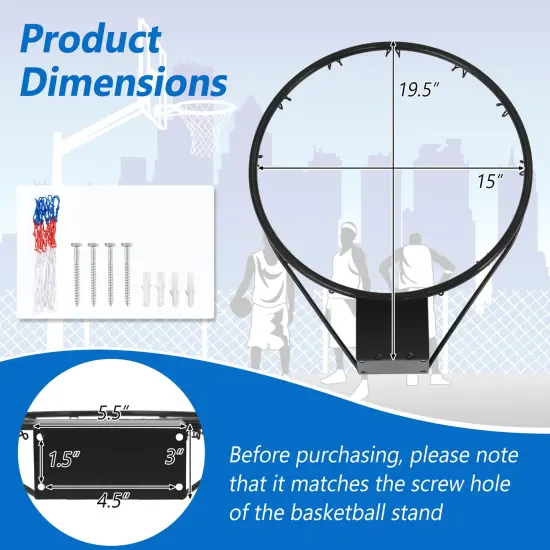 15 Inch Basketball Rim Goal Replacement with All Weather Net and Metal Pipes Perfect for Indoor or Outdoor Black {5}