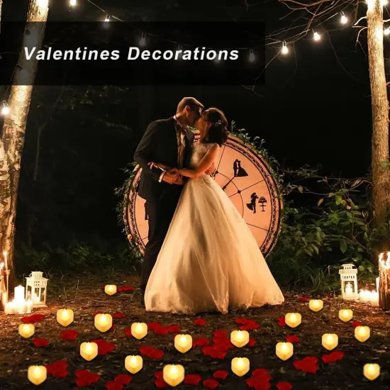 2000 Pcs Red Artificial Rose Petals with 24 Pcs Heart Shape Flameless Led Candles,Rose Petals and Candles Set,Romantic Decorations {3}