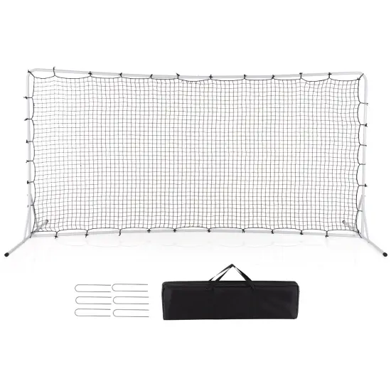 12x6 Feet Soccer Rebounder Net with Metal Pipes and 6 U-Shaped Ground Stakes Perfect Gift for Kids Black {7}