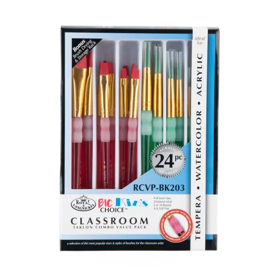 RCVP-BK203 | Big Kid's Choice&trade; 24pc Taklon Flat/Round Brush Classroom Value Pack {1}