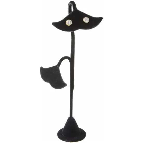 Plymor Black Velvet Double Fish Tail Style, Four Pair Earring Display Stand, 3.5" W x 2" D x 8.625" H {3}