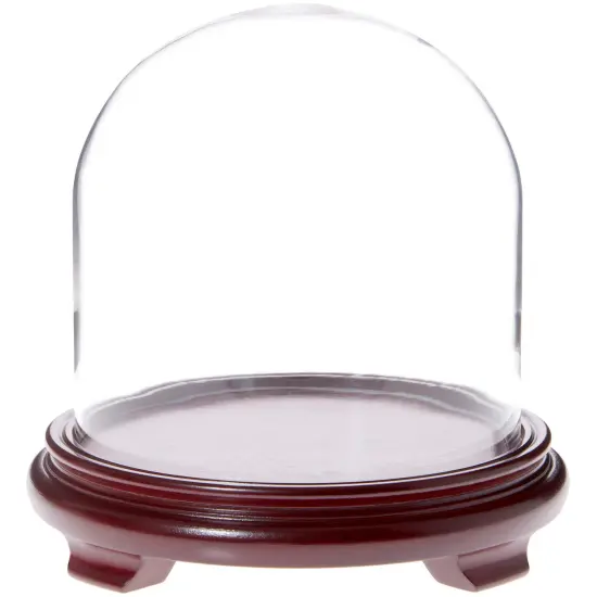 Plymor 8" x 8" Glass Display Dome Cloche Red Wood Veneer {1}