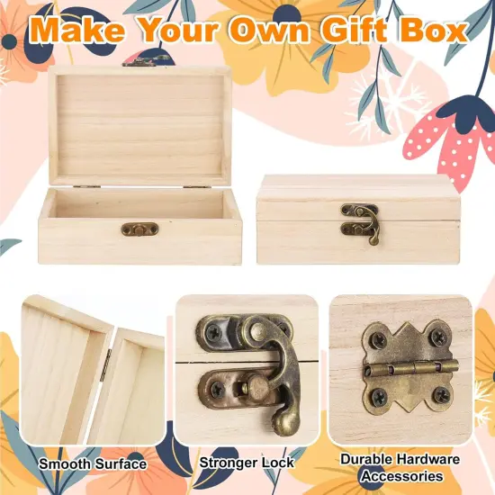 24 Pack Unfinished Wood Box with Hinged Lid, 6 x 4 x 2 Inch Storage Small Wooden Boxes for Craft Kids Christmas Gift Paint DIY Unpainted Jewellery Organizing Box Art Box {3}