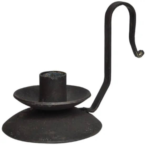 Black Iron Taper Holder with Handle and Rustic Candle Stand {1}