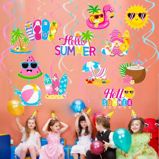 20Pcs Hello Summer Party Hanging Swirls Summer Beach Party Ceiling Hanging Decor Pool Party Hanging Streamers Summer Birthday Decorations for Hawaiian Themed Birthday Party Supplies {5}