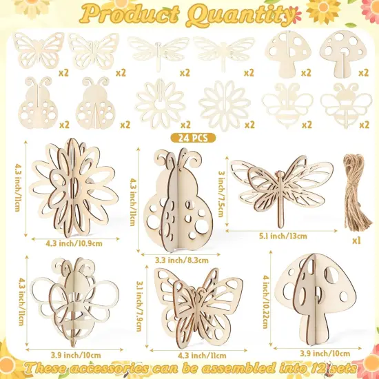 Spring Decor Wooden Ornaments Craft - 12 Set Insect {2}