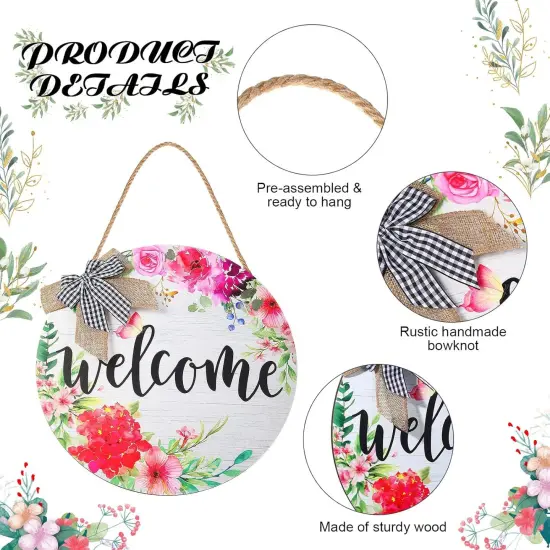 Welcome Signs for Front Door Decoration Farmhouse Wreaths Door Hanger Rustic Wooden Welcome Flower Hanging Door Wall Sign Decor for Seasons Holiday {3}