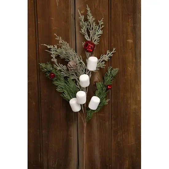 Sparkle Marshmallow Pine Pick with Red Bells and Pinecone 16 Inch {2}