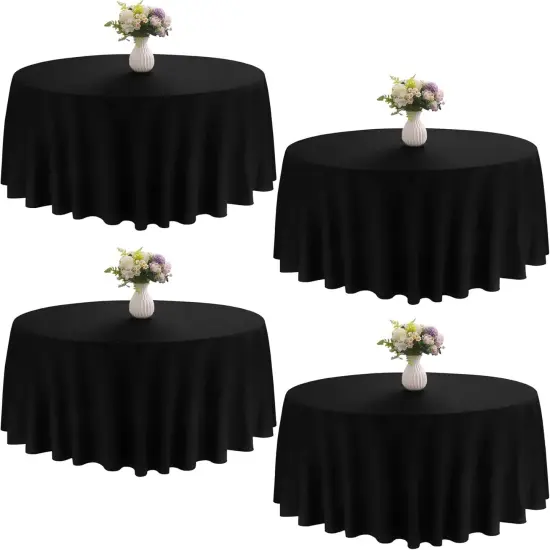 4 Pack 90 Inch Black Round Tablecloths &ndash; Washable Polyester Table Covers for Weddings, Dining, Buffets, Parties, and Banquets {1}