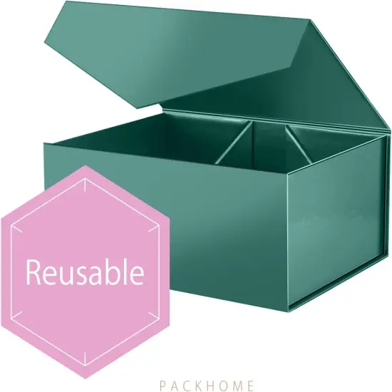 6 Gift Boxes, Rectangle Collapsible Boxes with Magnetic Lids for Gift Packaging (Glossy Dark Green) {3}