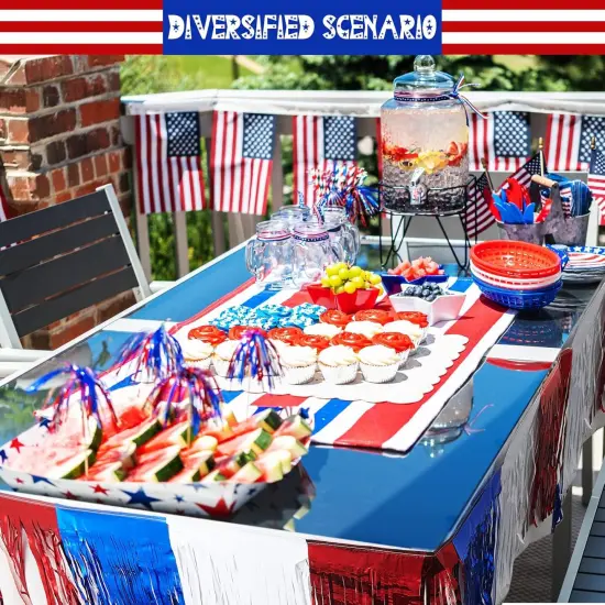 10 Pcs Foil Patriotic Fringe for Fourth of July Decor 100 ft x 15 Inch Metallic Foil Fringe Curtains Party Backdrop Red Blue and White Parade Float Fringe for Independence Day Decorations {3}