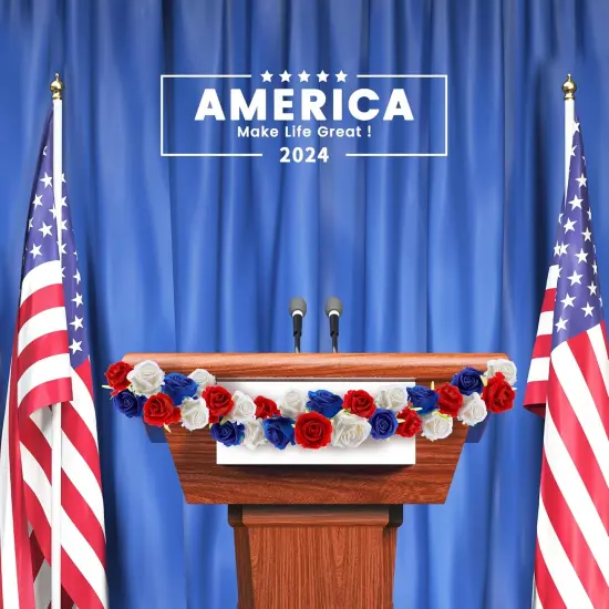 American Flag Artificial Flowers Box, Patriotic Decorations, Red White & Blue Fake Roses {2}