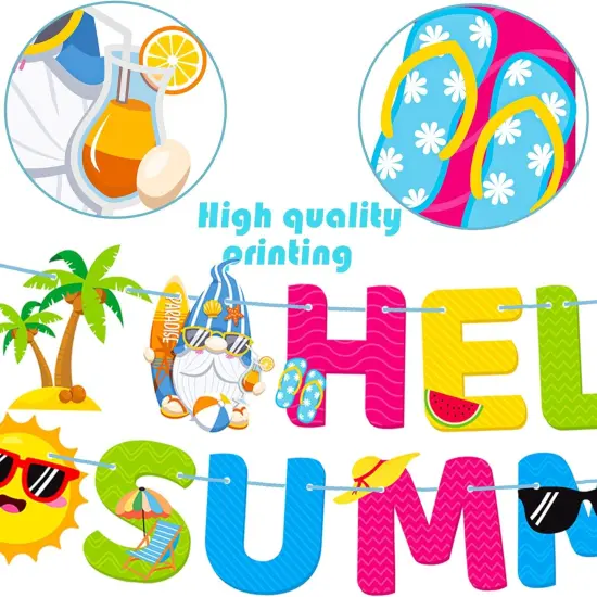 Hello Summer Banner Summer Party Decorations Beach Party Decoration 3Pcs Hello Summer Pool Party Banners {3}