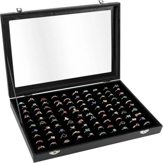 100 Slots Ring Display Case Jewelry Organizer Box with Transparent Lid {1}