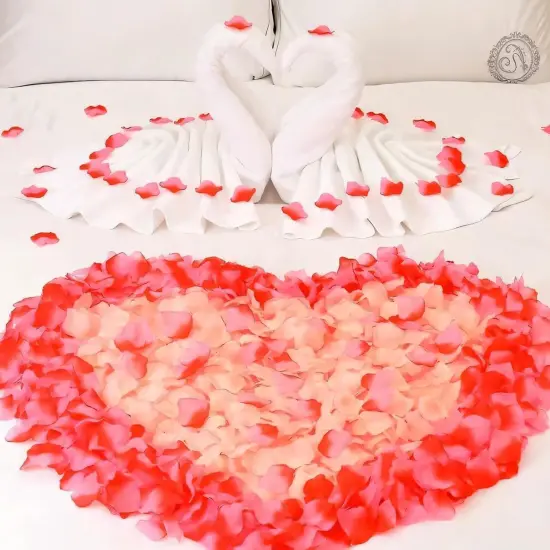 2000PCS Artificial Silk Rose Petals Fake Rose Decoration for Romantic Night, Wedding, Event, Party,Proposal Anniversary,Flower Decoration Wedding Party Color Red Rose Petals Red & White {4}