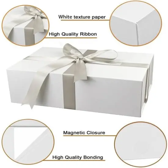 Large Gift Box with Lid,14"x9"x4.5" Magnetic Gift Box with Ribbon,Cards and Envelopes for Presents,Great for Wedding,Birthdays,Crafting,Gift Packaging (white) {2}