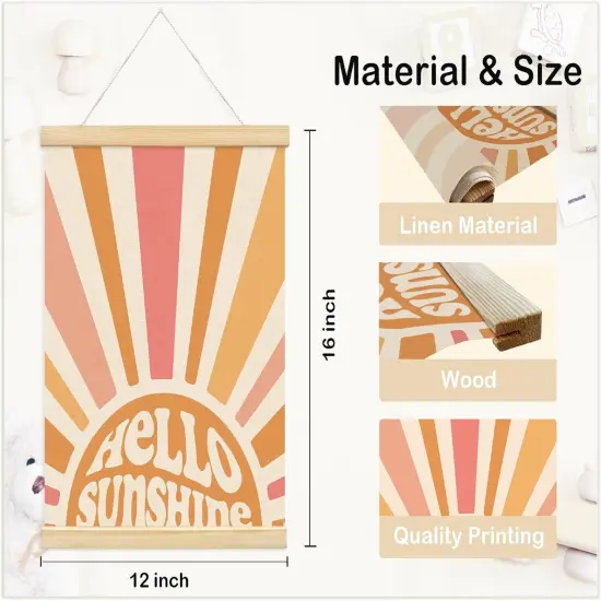 Hello Sunshine Boho Summer Sun Decor Poster Hanger Frame - Door Wall Boho Nursery Wooden Frames,Motivational Wall Hanging Banner Decor for Bedroom Playroom Homeschool School 12x16 Inch {4}
