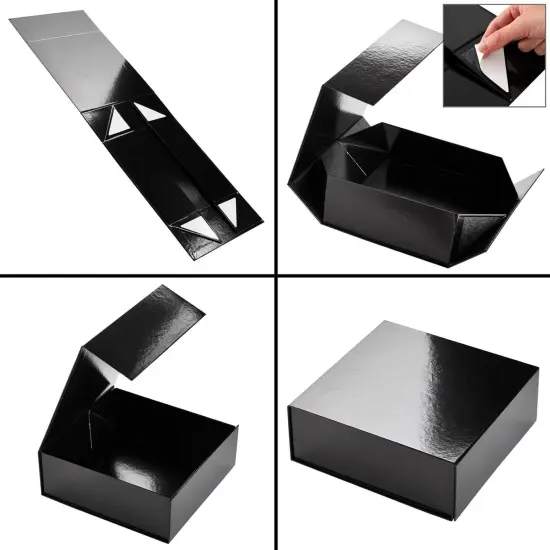 Groomsmen Proposal Gift Box 6 Pack - Glossy Black Magnetic Square with Lids for Bridal Showers, Parties, Retail {4}