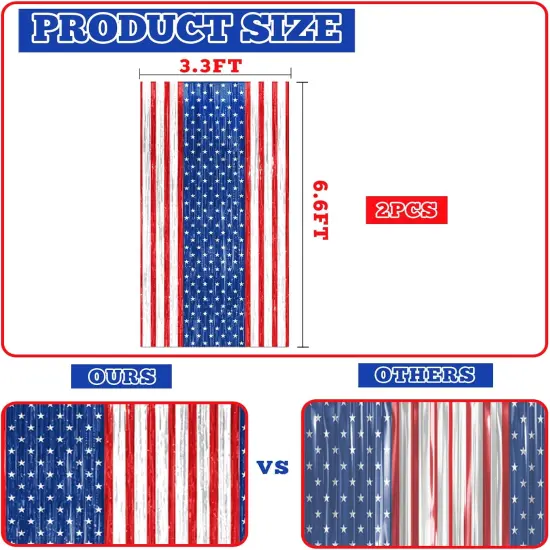 Patriotic America Tinsel Foil Fringe Curtains - 2 Pack Red, White & Blue Independence Day Memorial Day Veteran Party Photo Booth Decorations {4}