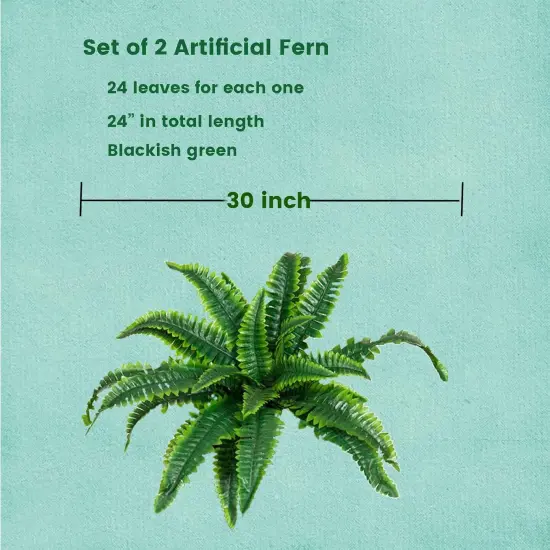 Artificial Fake Ferns, 2pcs Artificial Boston Fern Plant, 24 Leaves for Each Bouquet, Artificial Plant for Indoor, Outdoor, Home Decor, Garden Decor,Green {3}