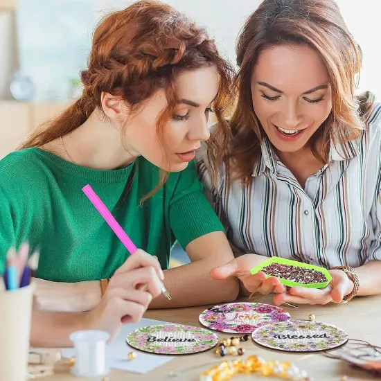 8 Pcs Flower Diamond Art Coasters with Holder DIY Bible Verse Diamond Painting Kits for Beginners Adults Craft Supplies Gift {5}