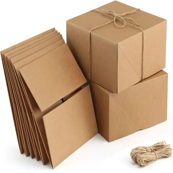 Premium Gift Boxes 10 Pack 8 x 8 x 4 Brown Paper Gift Boxes with 20 Meters Hemp Rope for Gifts, Bridesmaid Proposal Boxes, Easy Assemble Boxes {1}