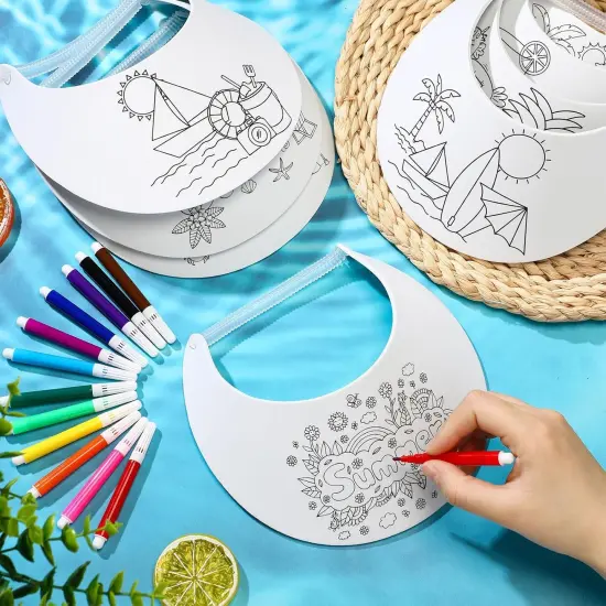 24 Sets End of Year Student Gifts, Color Your Own Foam Visors with Pens DIY Coil Visors Summer DIY Crafts for Kids Children {3}