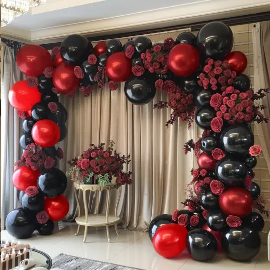 Black Red Balloon Garland - Double Stuffed Burgundy Black Balloons Premium Latex Maroon Ruby Red Balloon Arch {2}