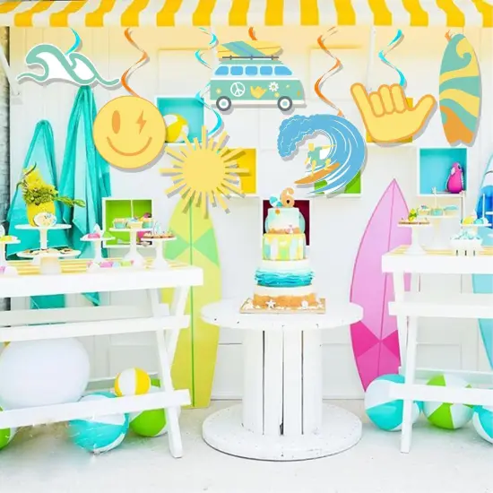 Boho Surfing Hanging Swirls 20PCS Hippie Surfing Party Hanging Decorations Retro Surf Ceiling Swirls Surf Themed Birthday Party Supplies for Groovy Summer Surfing {4}