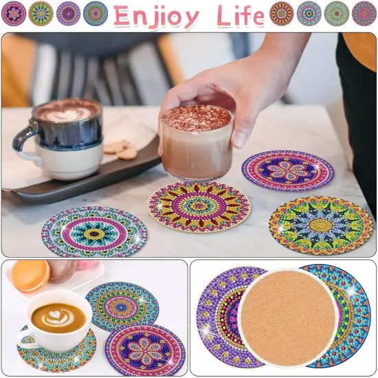 Diamond Art Painting Coasters Kit, 8 Pieces Mandala Diamond Art Coasters with Holder, DIY Diamond Mandala Coasters for Beginners, Kids {5}