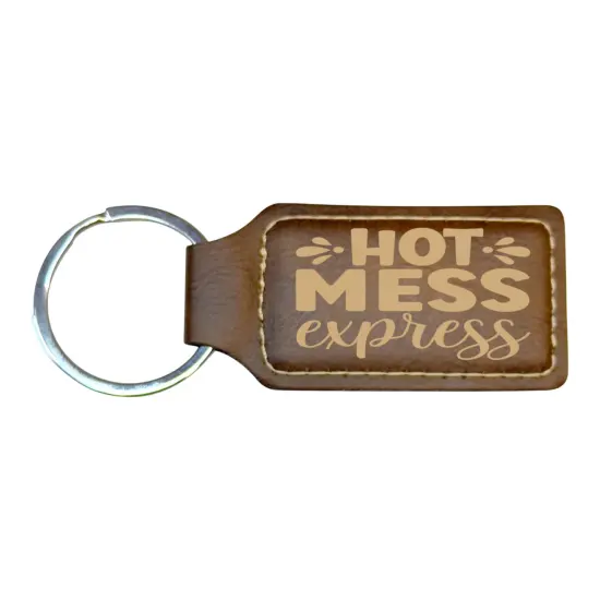 Keychain - Rectangle - Hot Mess Express - Leather Rustic/Gold {1}