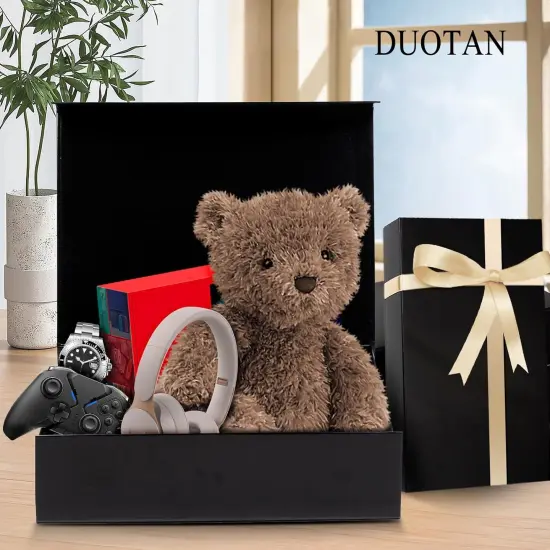 Large Gift Box with Lid, 13.5 x 10 x 3.5 Inch Black Magnetic Gift Box for Presents with Card, Ribbon, Filler, Collapsible Boxes of Paper for Birthday, Wedding (Glossy) {4}