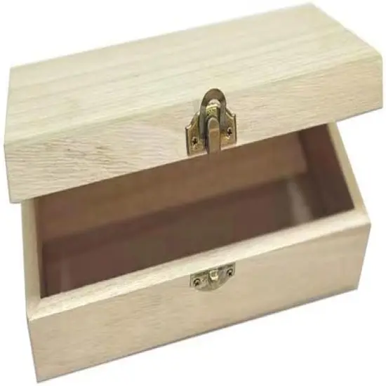 Unfinished wooden box, 8x4x2.3 inch storage box with hinge lid, small wooden box with rectangular souvenir and craft {1}