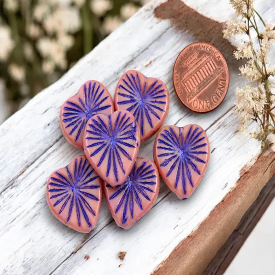 *6* 17mm Purple Washed Opaque Pink Heart Beads {4}