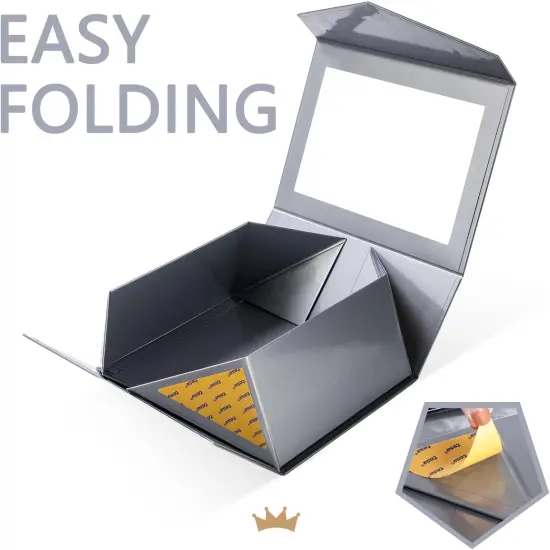 5 Gray Gift Boxes with Windows, 9x6.5x3.8 Inches, Clear Gift Boxes for Presents Contain Ribbons, Cards, Groomsmen Proposal Boxes, Gift Boxes with Magnetic Lids (Glossy Gray) {5}