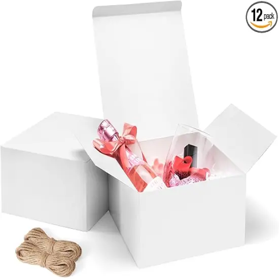 8x8x4 Inches Gift Boxes 12 PCS White Paper Gift Boxes with Lids for Gifts, Wedding Present, Bridesmaid Proposal Box, Birthday Party Favor, Easy Assemble Box with 66ft Twine {1}