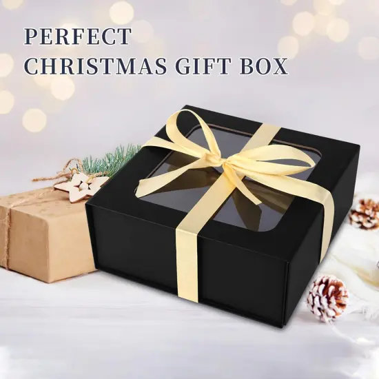Black Gift Box with Window, 7.5"x7.5"x3.1" - Luxury Magnetic Lid Gift Box for Presents {3}