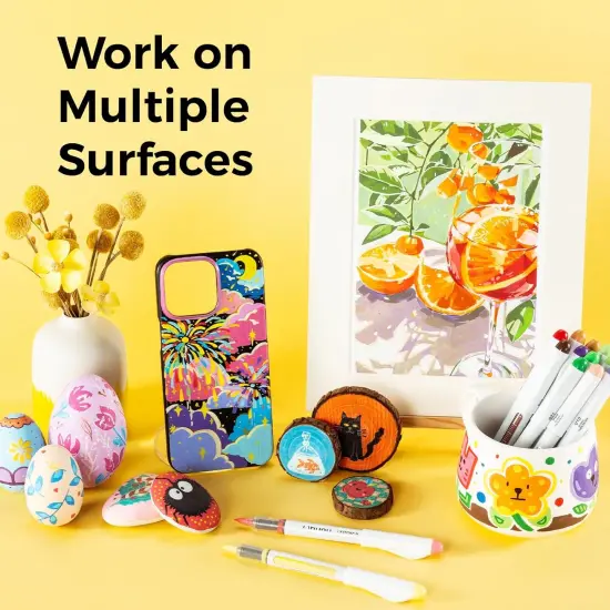 Ohuhu Acrylic Paint Markers Direct Liquid: 24 Colors Flexible Brush Tip Acrylic Markers High Opacity Paint Pens Waterproof Lightfast for Rock Painting Easter Eggs Wood Glass Ceramic Canvas - Nahuku {2}