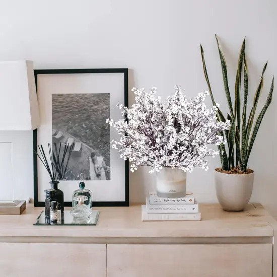 10 Pcs Babys Breath Artificial Flowers Gypsophila Bouquets Bulk Real Touch Fake Silk Flowers for Home Wedding DIY Floral Arrangement Kitchen Table Centerpiece Festival Decoration (White) {3}