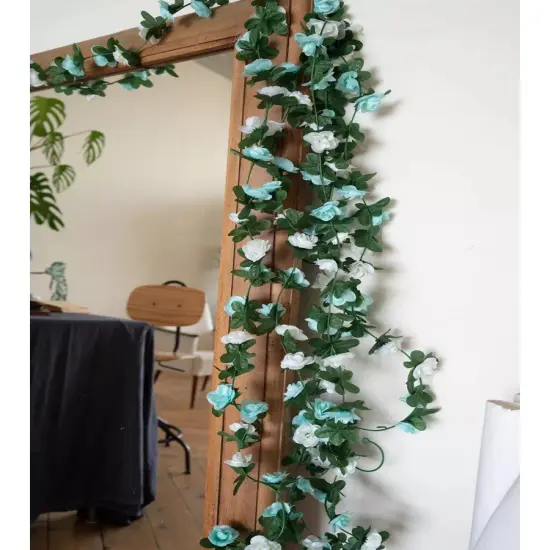 Artificial Rose Rattan Garland Fake Rose Vine Hanging Rose Ivy Baby Blue White Flowers Home Hotel Office Wedding Party Garden Craft Art Decoration {4}