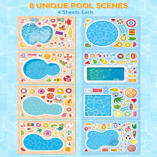 32 Sheets Make‑a‑Pool Stickers for Kids &ndash; Mix & Match Craft Kit &ndash; Summer Party Favors & Activities {2}