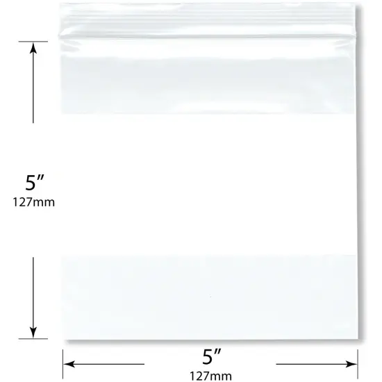 Plymor 5" x 5" (Pack of 100), 2 Mil White-Block Zipper Reclosable Plastic Bags {3}