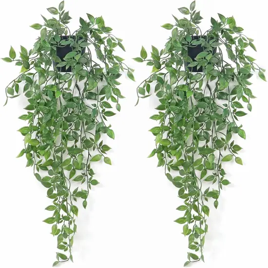Artificial Hanging Plants Fake Small Potted Plants Faux Mandala Vines Plastic Greenery Plants for Living Room Shelf Tabletop Decor (2 PCS) {1}
