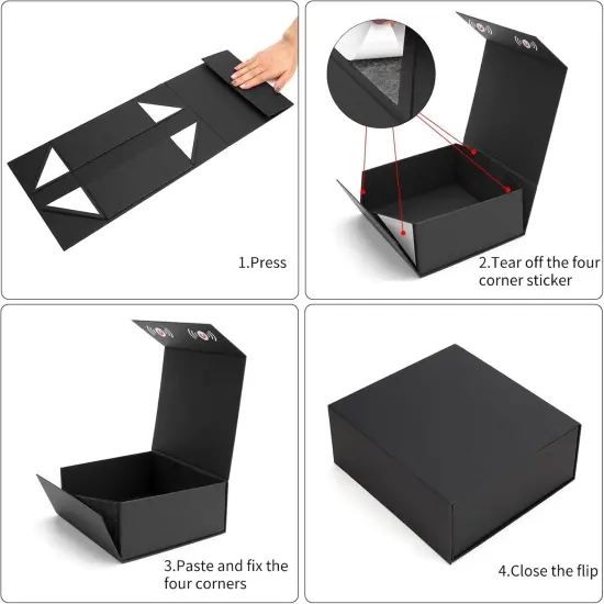 Black Gift Box with Lids for Presents, 7.8 x 7 x 3.1 Inch, Groomsmen Bridesmaid Proposal Gift Boxes with Magnetic Closure {3}