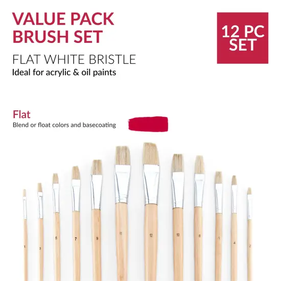 RSET-9601 | 12pc White Bristle Long Handle Flat Brush Set {4}