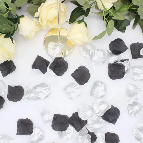 900PCS Silver Black White Artificial Flowers Silk Rose Petals Flower Girl Scatter Petals for Wedding {5}