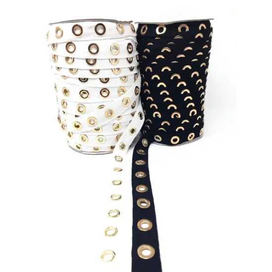 Eyelet Gold Plated Cotton Twill Tape Black or White Sold By the Yard {2}