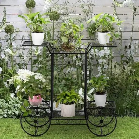 6-Tier Black Garden Plant Cart Stand {6}
